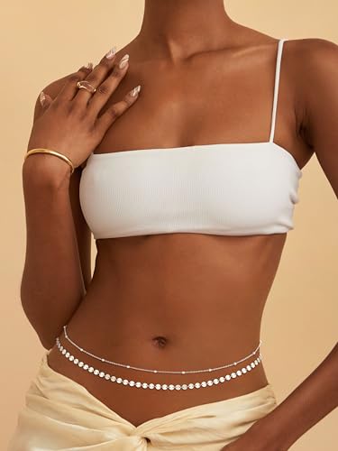 CHESKY Silver Plated Waist Chain Body Chain Jewelry, Belly Chain for Women - style: 2