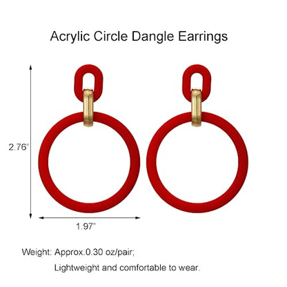 RUOFFETA Acrylic Rectangle Earrings, Fashion Acrylic Square/Oval/Hoop Statement Drop Earrings for Women - color: Red Hoop
