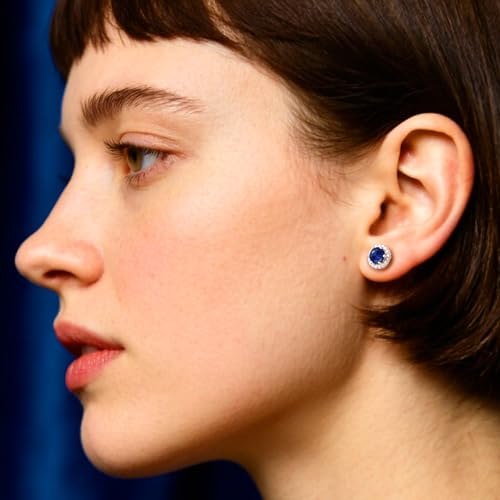 Bestyle 8mm Small Birthstone Earrings for Women with Hypoallergenic Sterling Silver Post,Sparkle Heart/Round Womens Studs Earrings, Great Birthday/Christmas/Anniversary Jewelry for Wife Mother - color: 09. Sept. Sapphire-Round