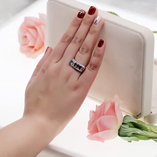 Uloveido Beautiful Women's 7 Stones Wedding Band Oval Cubic Zirconia Engagement Anniversary Rings J501 - color: Platinum-Rainbow