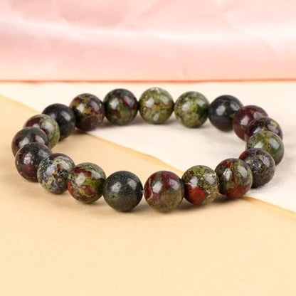 LPBeads Handmade Natural Gemstone Stretch Elastic Bracelet Healing Crystal Round Stone Beads Jewelry Gifts for Women Men - color: Dragon Bloodstone, size: 10mm