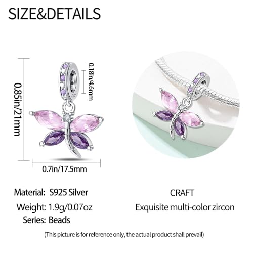 925 Sterling Silver Charms for Bracelets and Necklaces Beads Charms Jewelry Gift for Women - color: Purple Butterfly