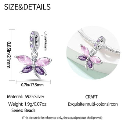 925 Sterling Silver Charms for Bracelets and Necklaces Beads Charms Jewelry Gift for Women - color: Purple Butterfly
