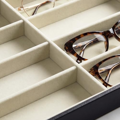 Stratalife 8 Grids Drawer Sunglasses Organizer Tray, Beige PU Velvet | Stackable Eyeglasses Storage Case with Removable Dividers, Jewelry Display Case for Necklace Bracelet, 13.78x9.5x1.2inch - color: Beige-02