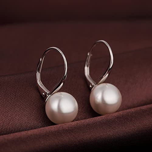 Pearl Earrings for Women Pearl Leverback Earrings 925 Sterling Silver - color: B1-white pearl-silver