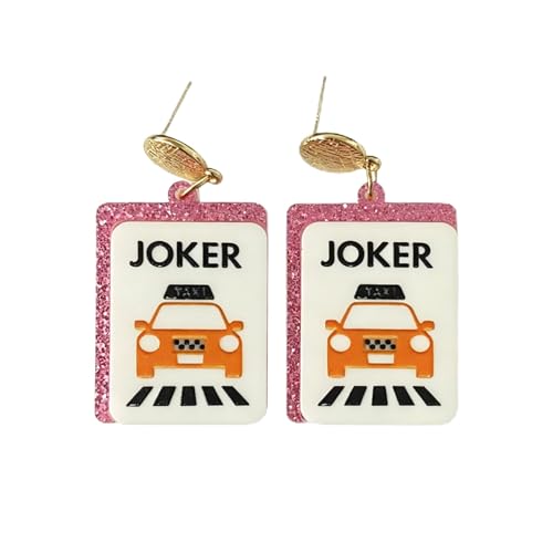 Mahjong Earrings Funny Acrylic Geometric Chinese Mahjong Tile Earrings for Women Mahjong Lovers Jewelry - color: car