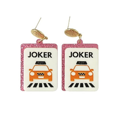 Mahjong Earrings Funny Acrylic Geometric Chinese Mahjong Tile Earrings for Women Mahjong Lovers Jewelry - color: car