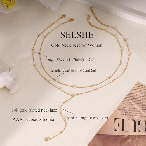 Layered Necklaces for Women,Dainty 14K Gold Plated Long Lariat Necklace Stack Simple Chain Pendant Necklace Fashion Accessories Long Necklaces for Women Trendy Gold Jewelry - color: star