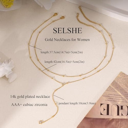 Layered Necklaces for Women,Dainty 14K Gold Plated Long Lariat Necklace Stack Simple Chain Pendant Necklace Fashion Accessories Long Necklaces for Women Trendy Gold Jewelry - color: star