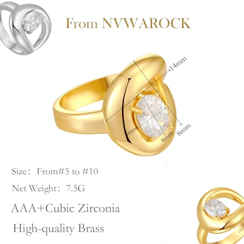 14K Gold Plated Ring for Women, Oval Cubic Zirconia Wrap Bands Ring, Chunky Dome Statement Ring Size 5 to 10 - color: Gold