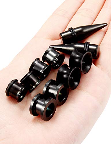 Jenxnjsjo 14g to 7/8in Ear Gauges Plugs Tunnels Taper Earrings Stretching Expander Kit Set for Women Men - color: 023: 5Styles, Black, size: 00g (10mm)