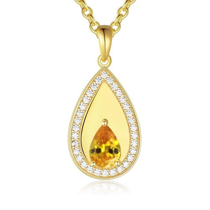 Birthstone Pendant Necklaces for Women 925 Sterling Silver Teardrop Pendant Necklace Birthday Jewelry Gift, 18"+2" Inches - color: 11 - Citrine