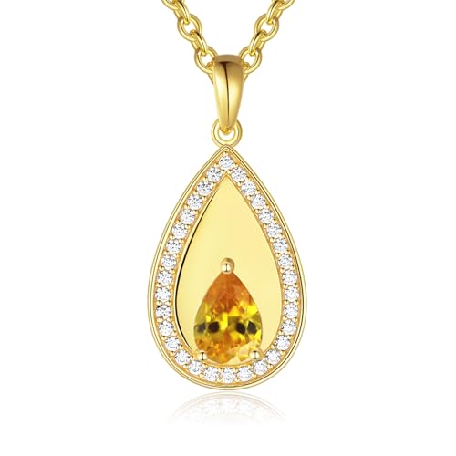 Birthstone Pendant Necklaces for Women 925 Sterling Silver Teardrop Pendant Necklace Birthday Jewelry Gift, 18"+2" Inches - color: 11 - Citrine