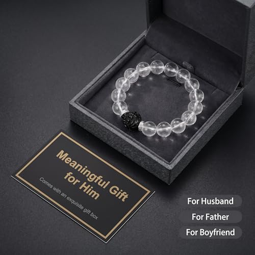 Black Obsidian Beaded Bracelet with Pixiu Charm for women men | Natural Stone with Sapphire Beaded, Good Luck, Wealth, Feng Shui,Matching bracelets for couples,Friendship bracelets - color: White