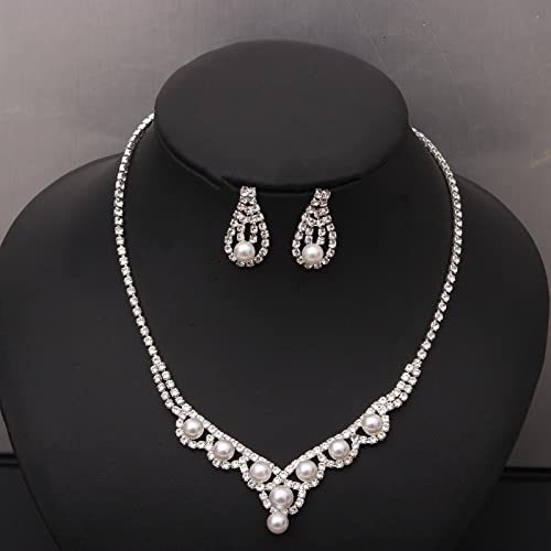 Silver Plated Elegant Necklace Earrings Bride Bridesmaid Jewelry Sets for Wedding Prom Crystal Jewelry Set for Women Costume Accessories - color: 03-Silver Plated