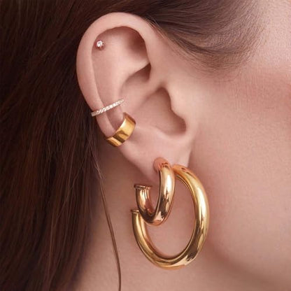 OOOPEL 3 Pairs 14K Gold Plated Ear Cuffs Non Piercing Lightweight Stackable Chunky Earring Cuff for Women Adjustable Non-Fading Fake Earrings Suitable for Christmas Gift - style: Polished
