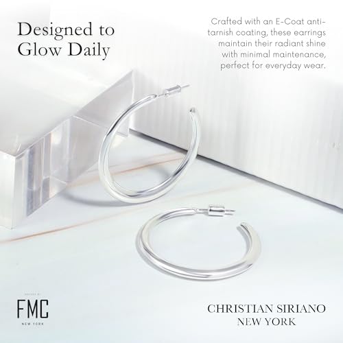 18K Gold Plated Sterling Silver Earrings for Women – Pure & Polished, Twist, Square, Hinged Tube, Abstract & Heart Shape Hoops – Lightweight, Hypoallergenic, Non-Tarnish Jewelry (Sizes: 3x35mm-46x30mm) - color: Silver, size: Polish Hoop (3x35mm)
