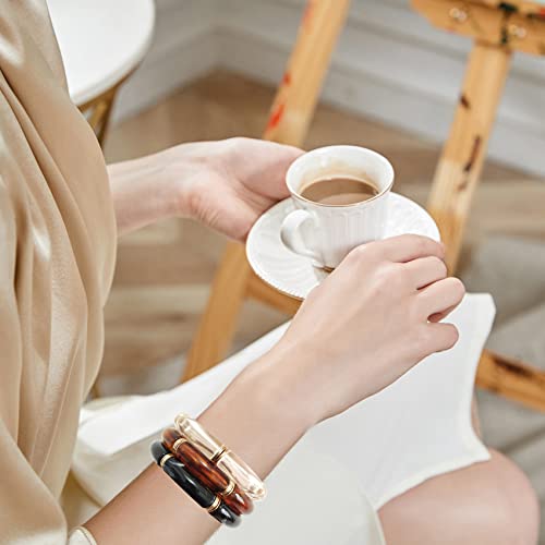 GOOJIDS Simple Beaded Gold Plated Bangles Bracelet Chunky Bamboo Tube Curved Stacking Clear Acrylic Colorful Beads Stretchable Gold Plated Bracelets Set For Women - color: Q-Black 3PCS Set