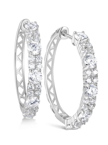Women's Huggie Hoops with Birthstone 925 Sterling Silver Huggie Stud Hypoallergenic 14K Gold Plated Moissanite Earrings -Emerald Sapphire Ruby Hoop Earrings, Size 20 25mm - color: A -Moissanite Silver, size: 20mm (0.78 Inch)