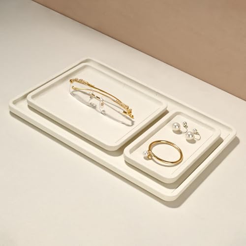 Microfiber Jewelry Trays Stackable Ring Earring Bracelet Necklace Bangle Watch Display Tray Drawer Organizer 3.93 * 3.93 * 0.59inch (White - color: Beige, size: 10*10cm Tray
