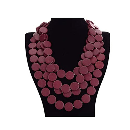 Colorful Beaded Necklace for Women,Chunky Wooden Bib Choker Necklace,Statement African Jewelry Multicolor Maroon Blue Fashion Collar Necklace - color: burgundy