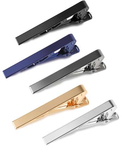 vivinin 5P Tie Clips For Men, 5 Different Color Tie Bar, Stainless Steel Tie Clip For Business, Wedding, Anniversary, Father's Day Gifts and Daily Life - style: Classic