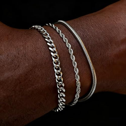 Mens Bracelet - Dainty Gold/Silver Chain Bracelet Stack 14K Gold Plated Silver Bracelets for Men Stainless Steel Adjustable Cross Charm Cuban Link Bracelet Snake Jewelry Set to Men Dad Birthday Day - color: S2, size: 8+2 Inch