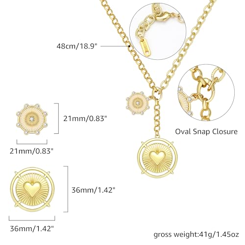 Chunky Gold Necklace for Women, 18K Waterproof Heart Necklace Statement Necklace Gold Charm Necklace Chunky Jewelry Paperclip Chain Choker Gift for Women - style: Heart Sun Coin