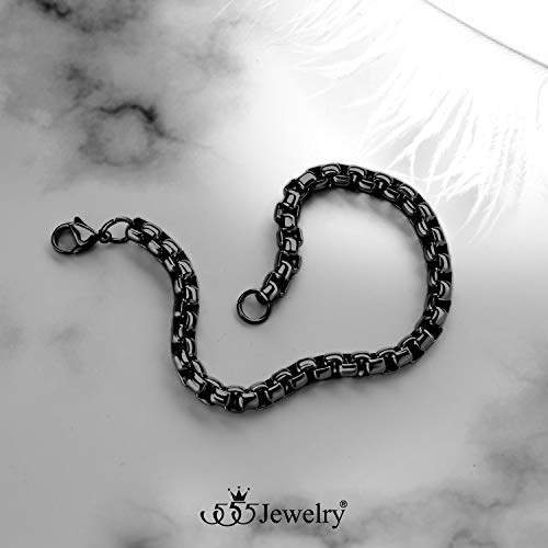 555Jewelry 5mm Stainless Steel Box Chain Bracelet for Men & Women, 6.5 to 9 Inch - color: Black