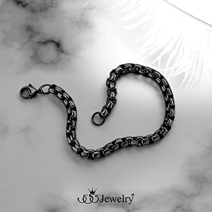 555Jewelry 5mm Stainless Steel Box Chain Bracelet for Men & Women, 6.5 to 9 Inch - color: Black