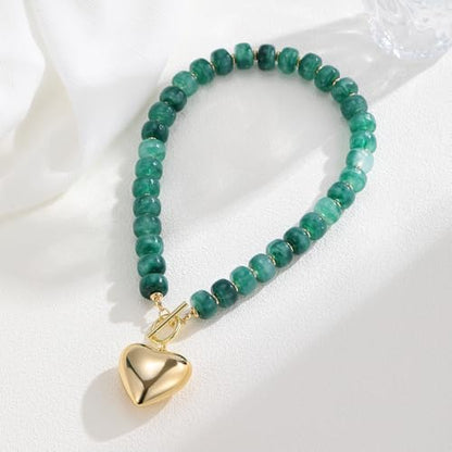 Chunky Heart Necklaces for Women Colorful Resin Beaded Necklaces for Women Gold Puffy Heart Statement Necklace Trendy Acrylic Choker Jewelry Gift - color: Deep Green