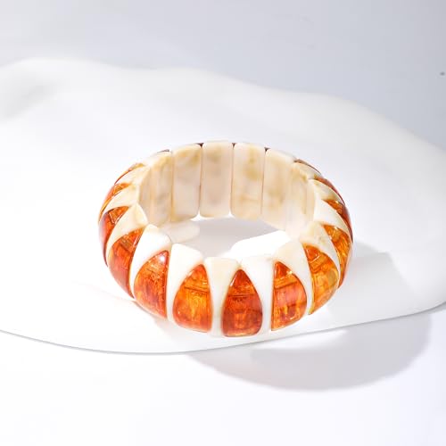 GOOJIDS Simple Beaded Gold Plated Bangles Bracelet Chunky Bamboo Tube Curved Stacking Clear Acrylic Colorful Beads Stretchable Gold Plated Bracelets Set For Women - color: C-White Sunflower Bracelet