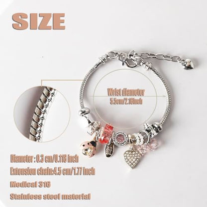 DS Charm Bracelets for Girls Adjustable Silver Stainless Steel Gift Box | Cute Cartoon Charms,Friendship Jewelry,Birthday Gifts,Teen Kid Fit, Tarnish Resistant,Stackable Trendy Daily Wear - style: Silver-beetle