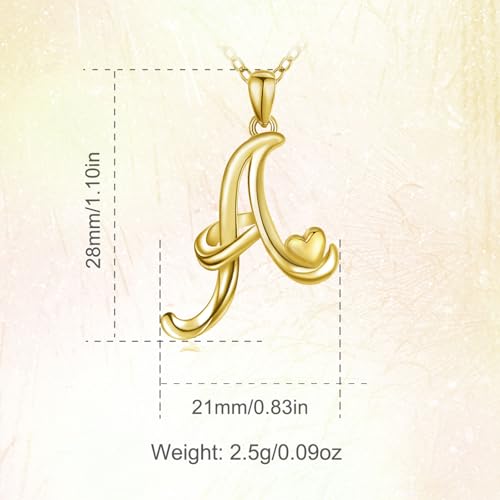 CELESTIA 925 Sterling Silver Initial Necklaces 26 Letter with Rose Gold Heart - 18 Inch Chain - color: Gold-A