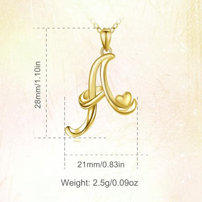 CELESTIA 925 Sterling Silver Initial Necklaces 26 Letter with Rose Gold Heart - 18 Inch Chain - color: Gold-A