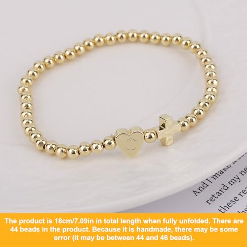 Mikovivi Women's Cross Bracelet with Initial Beads, Elastic Heart Alphabet Charm Stackable Beaded Bracelet Religious Christian Jewelry Gift - style: Letter C