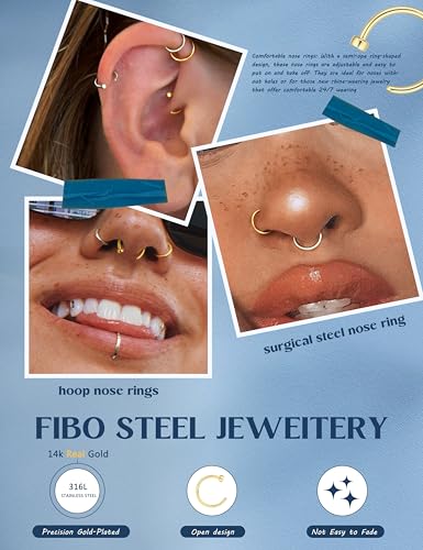 18G 20G 22G Nose Rings Hoops for Women Nose Piercing - Hypoallergenic 316L Stainless Steel Hoop Nose Rings Piercing Jewelry 5PCS Gold Silver Black Tone - color: Silver+Gold Plated
