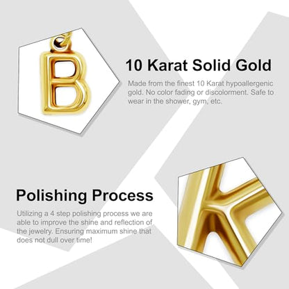 Gold Puffed Initial Letter Charm - 10 Karat Gold - 3D Bubble Letter Pendant - style: Letter b