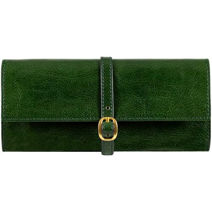 Time Resistance Leather Jewelry Roll - Full Grain Leather Travel Jewelry Case - Jewellery Organizer Made in Italy (Green) - color: Green