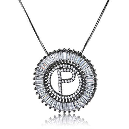 COTTVOTT A-Z Alphabet Pendant Necklaces Charms Women Initial Letter Chain Necklace 4 Colors - style: Black-P