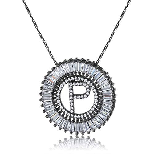 COTTVOTT A-Z Alphabet Pendant Necklaces Charms Women Initial Letter Chain Necklace 4 Colors - style: Black-P