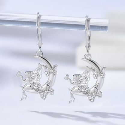 Fairy Gift Necklace/Earrings for Women 925 Sterling Silver Angel Elf Jewelry Gifts for Daughter - color: Earrings-C