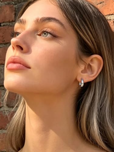 Bestyle Gold Huggies Earrings for Women Hypoallergenic 925 Sterling Silver Post Huggie Hoop Earrings Thick Lightweight Small Hoop Earrings 8/10/12/14mm - color: Silver, size: 12mm