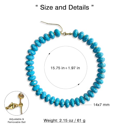 Colorful Chunky Acrylic Beaded Choker Necklaces for Women | Multicolor Faceted Beads, Sturdy Metal Chain, Adjustable Detachable, Lightweight, Summer Boho, Sparkly Statement Jewelry Gift - color: Lake Blue