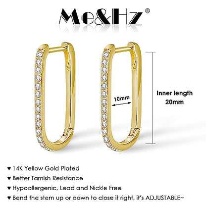 Me&Hz Gold Huggie Earrings Small Huggie Hoop Earrings for Women 14K Gold Plated Hypoallergenic Cubic Zirconia Huggies Mini Silver Hoop Earring for Women - color: Paperclip Hoop - CZ, Gold