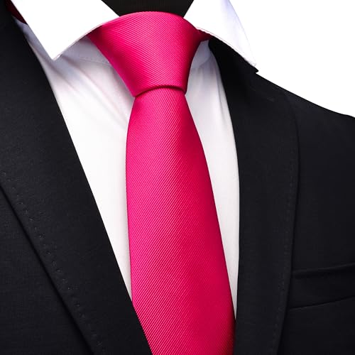 GUSLESON Classic New 3.15"（8cm） Men's Solid Color Necktie Wedding Business Tie + Gift Box - color: Hot Pink -a