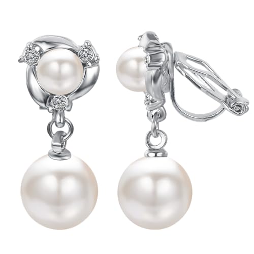 Yoursfs Pearl Dangle Clip On Earrings for Women Vintage Faux Pearl Earrings Non Pierced Crystal Earring - style: Pearl Dangle Clip On Earrings