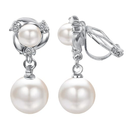 Yoursfs Pearl Dangle Clip On Earrings for Women Vintage Faux Pearl Earrings Non Pierced Crystal Earring - style: Pearl Dangle Clip On Earrings