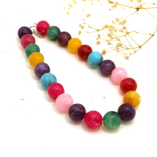 JNF Chunky Beaded Necklaces Women Large Big Ball Bead Choker Necklace Bold Statement Beads jewelry Gift - color: gemstone neckalce colorful