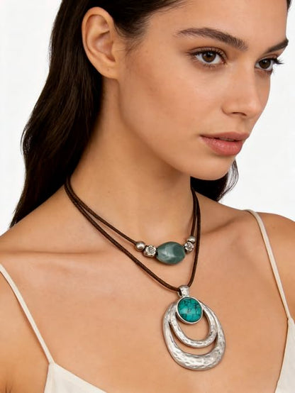 Boho Necklaces for Women Chunky Circle Necklace Bohemian Necklaces | Chunky Boho Necklace for Women Layered Boho Circle Leather Choker Necklace Long Vintage Necklaces Bohemian Jewlery Gifts - style: Bohemian Chain Necklace